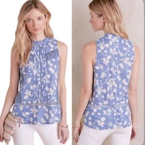 Anthropologie Blue Floral Sleeveless Top